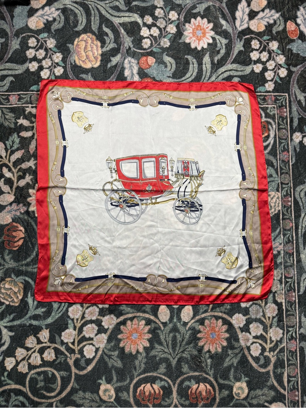 Classic Red & White Carriage Print Silk Scarf